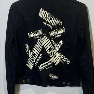 Moschino Donna Jeans Black Denim Graphic Print Jacket Sz 8 RARE Authentic